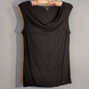 WHBM L black draped neckline shell